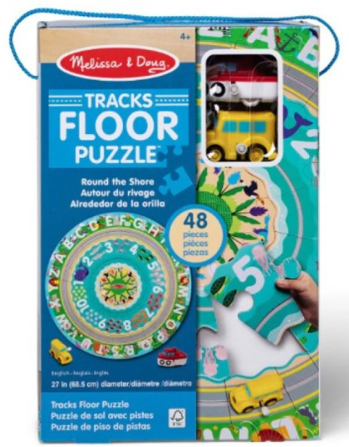 Melissa & Doug Round the Shore Tracks — Puzzle de Sol 48 Pièces avec Véhicules à Ressort