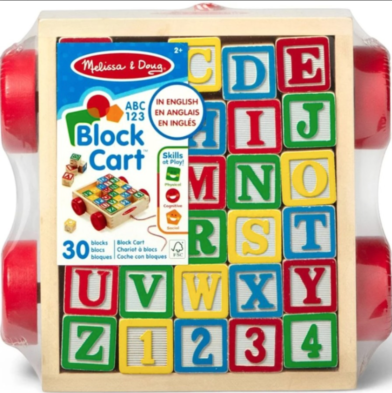 Melissa & Doug Classic ABC — Chariot de Blocs en Bois