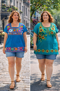 Blouse Tournesol — Imprimé Floral 100% Coton | Vert