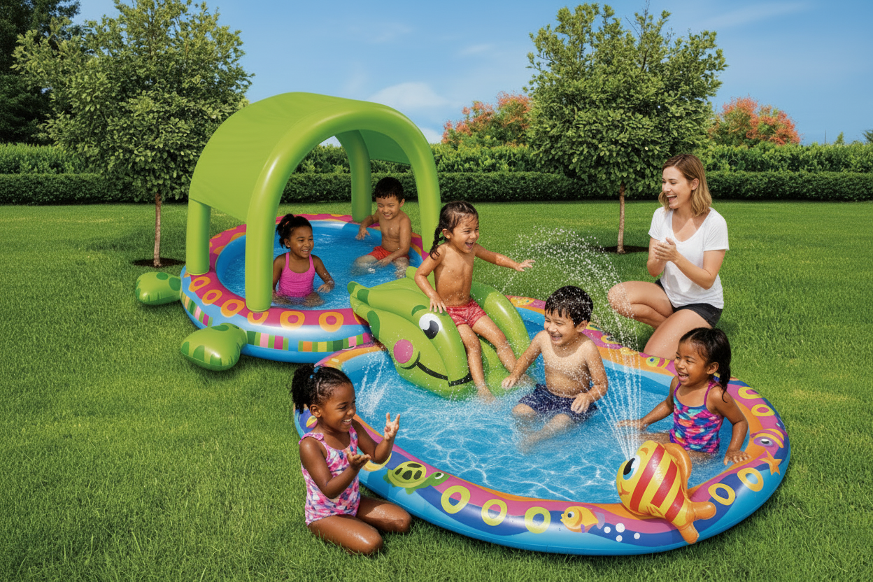 Shade N' Slide — Piscine Enfant Tortue avec Toboggan et Pare-Soleil