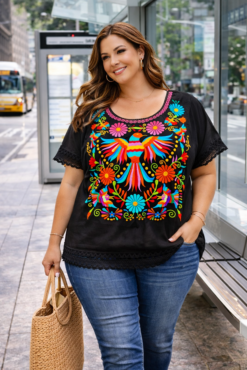 Blouse Colibri — Imprimé Tropical 100% Coton | Blanc et Noir