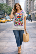Blouse Colibri — Imprimé Tropical 100% Coton | Blanc et Noir
