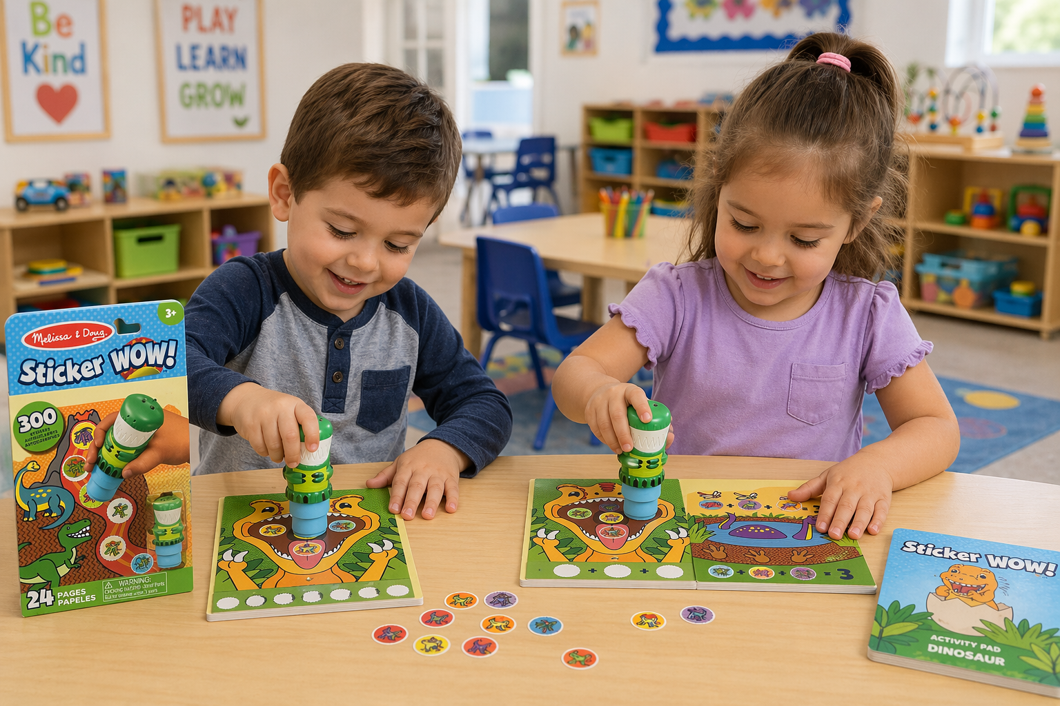 Melissa & Doug Sticker WOW! — Bloc d'Activités 24 Pages avec Tampon Stickers — Dinosaure