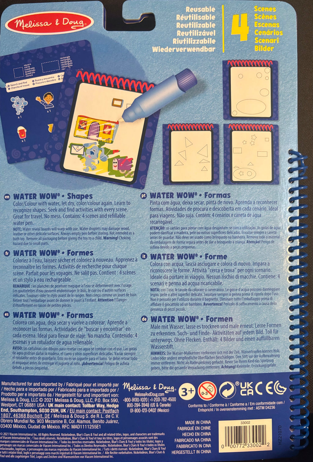 Melissa & Doug Blue's Clues Water Wow — Livre d'Activités Réutilisable Formes