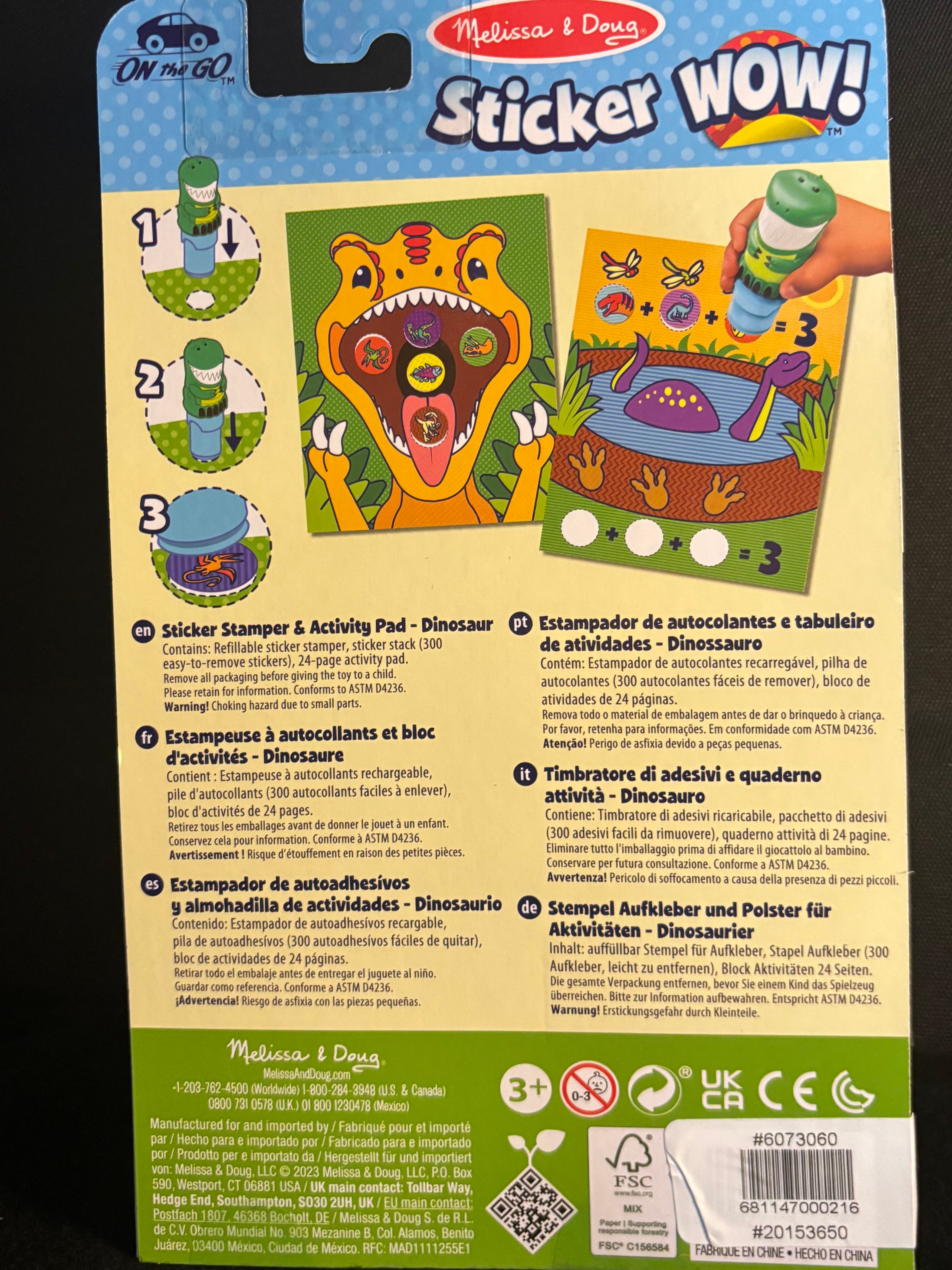 Melissa & Doug Sticker WOW! — Bloc d'Activités 24 Pages avec Tampon Stickers — Dinosaure