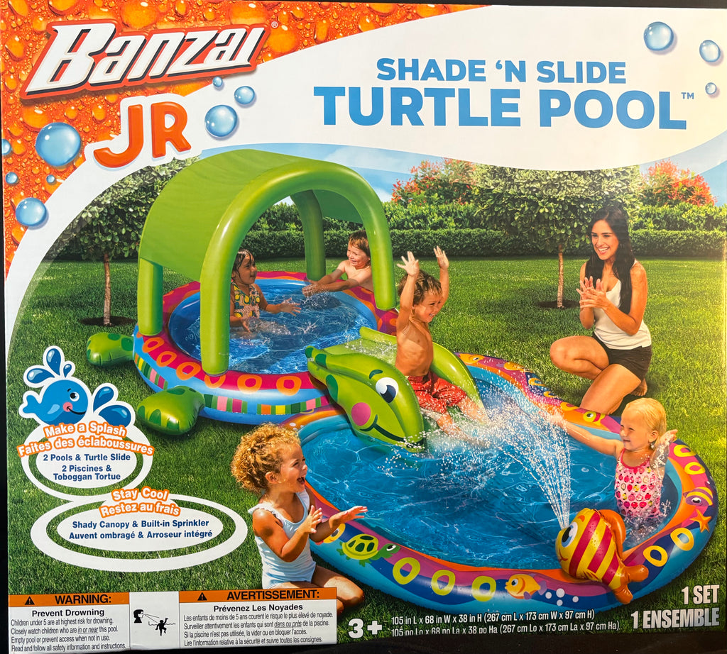 Shade N' Slide — Piscine Enfant Tortue avec Toboggan et Pare-Soleil