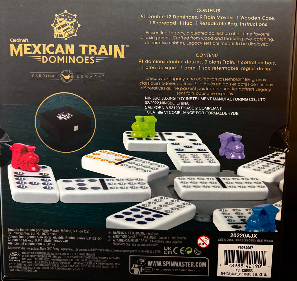 Legacy Deluxe Mexican Train Dominoes with Sturdy Wood Case