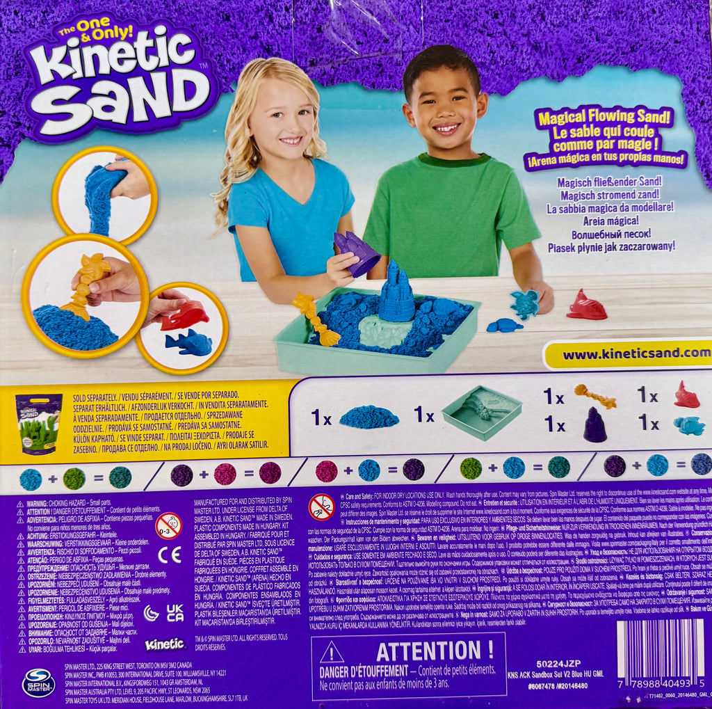 Kinetic Sand Sandbox Set — Sable Cinétique Bleu 1 lb avec 4 Outils et Moules