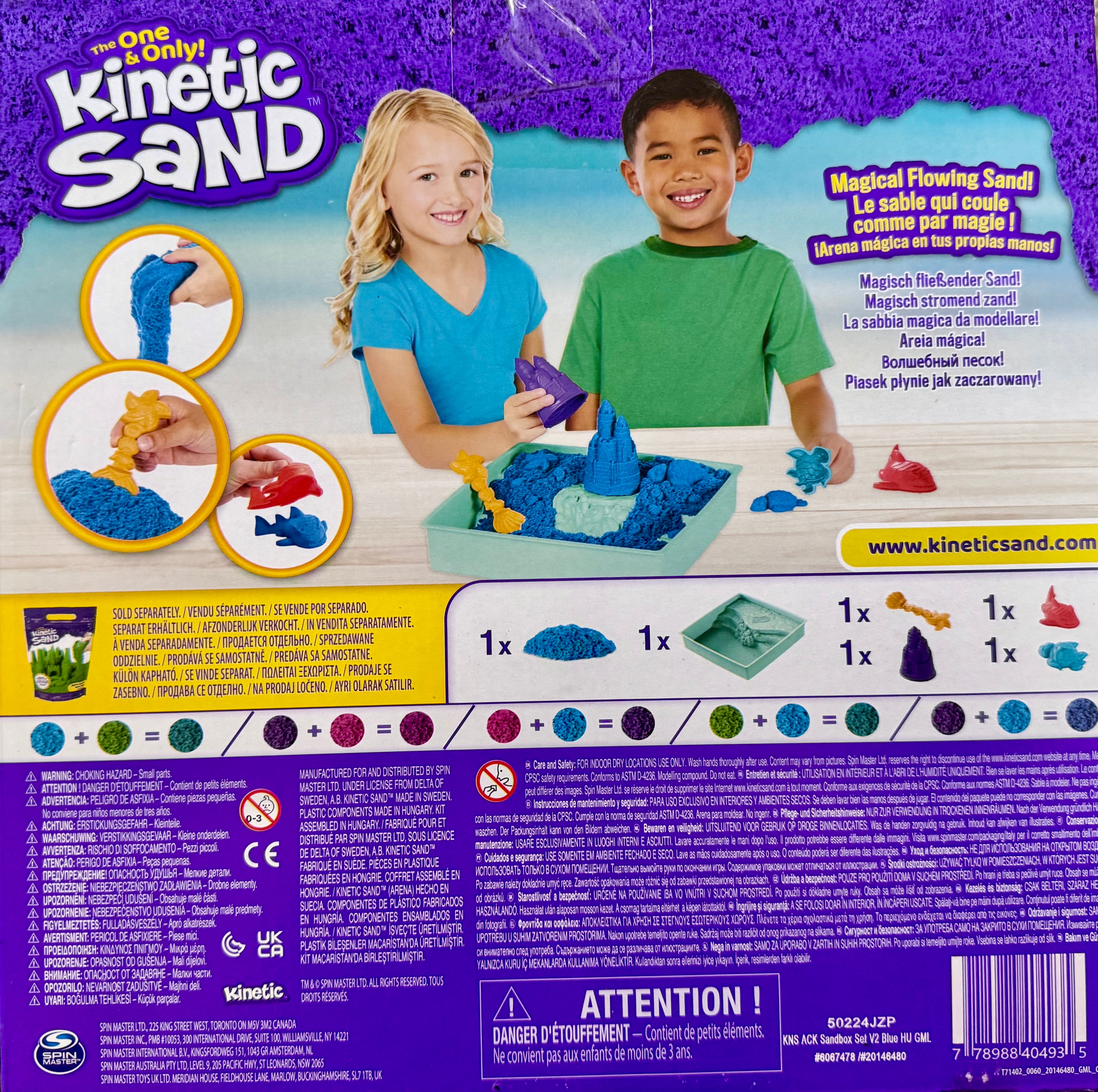 Kinetic Sand Sandbox Set — Sable Cinétique Bleu 1 lb avec 4 Outils et Moules