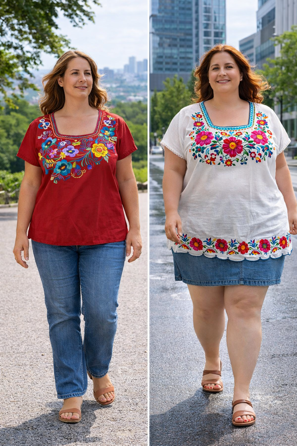 Blouse Flora — Imprimé Floral 100% Coton | Noir, Rouge et Beige