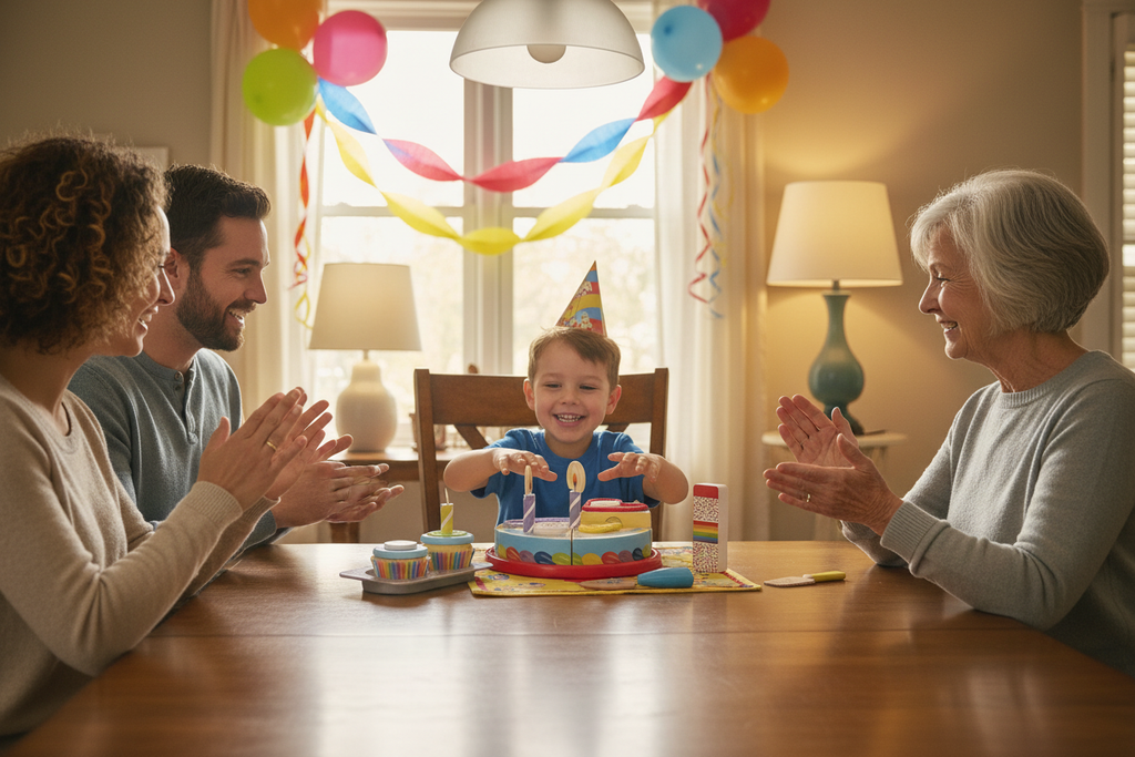 Familia celebrando cumpleaños con Blue's Clues Birthday Party Play Set
