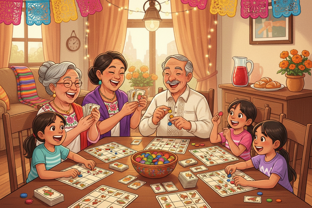 Familia jugando Lotería Mexicana